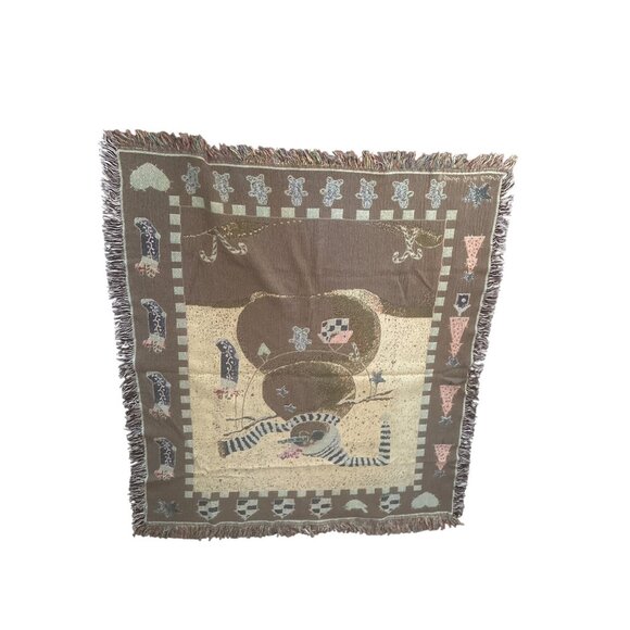Sandra Gore Evans Woven Tapestry Throw Blanket Snowman & Cat Design 50"x60" Cott - Picture 4 of 4
